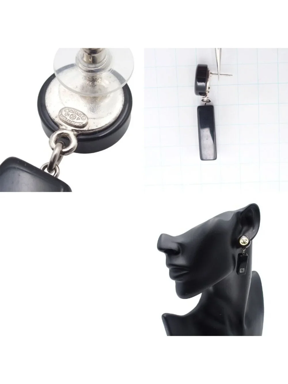 Chanel Earrings Black Plastic CC Logo Mirror Costume